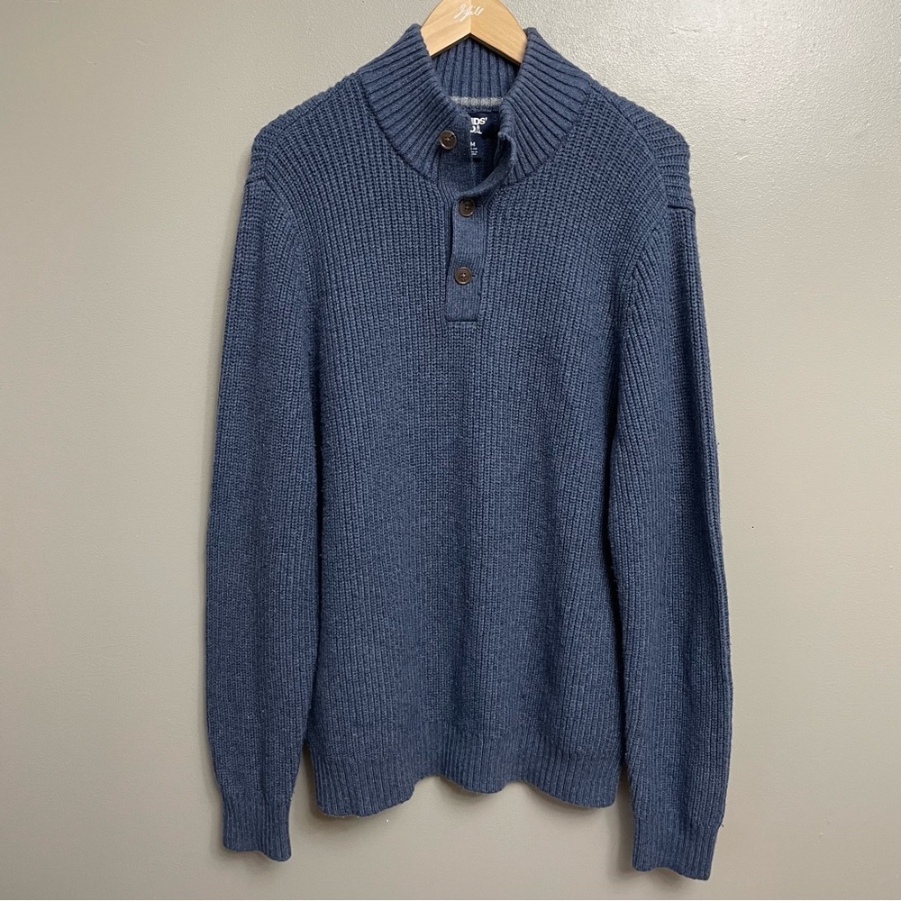 Lands End men’s mock 3 button neck wool blend heavyweight sweater size Medium